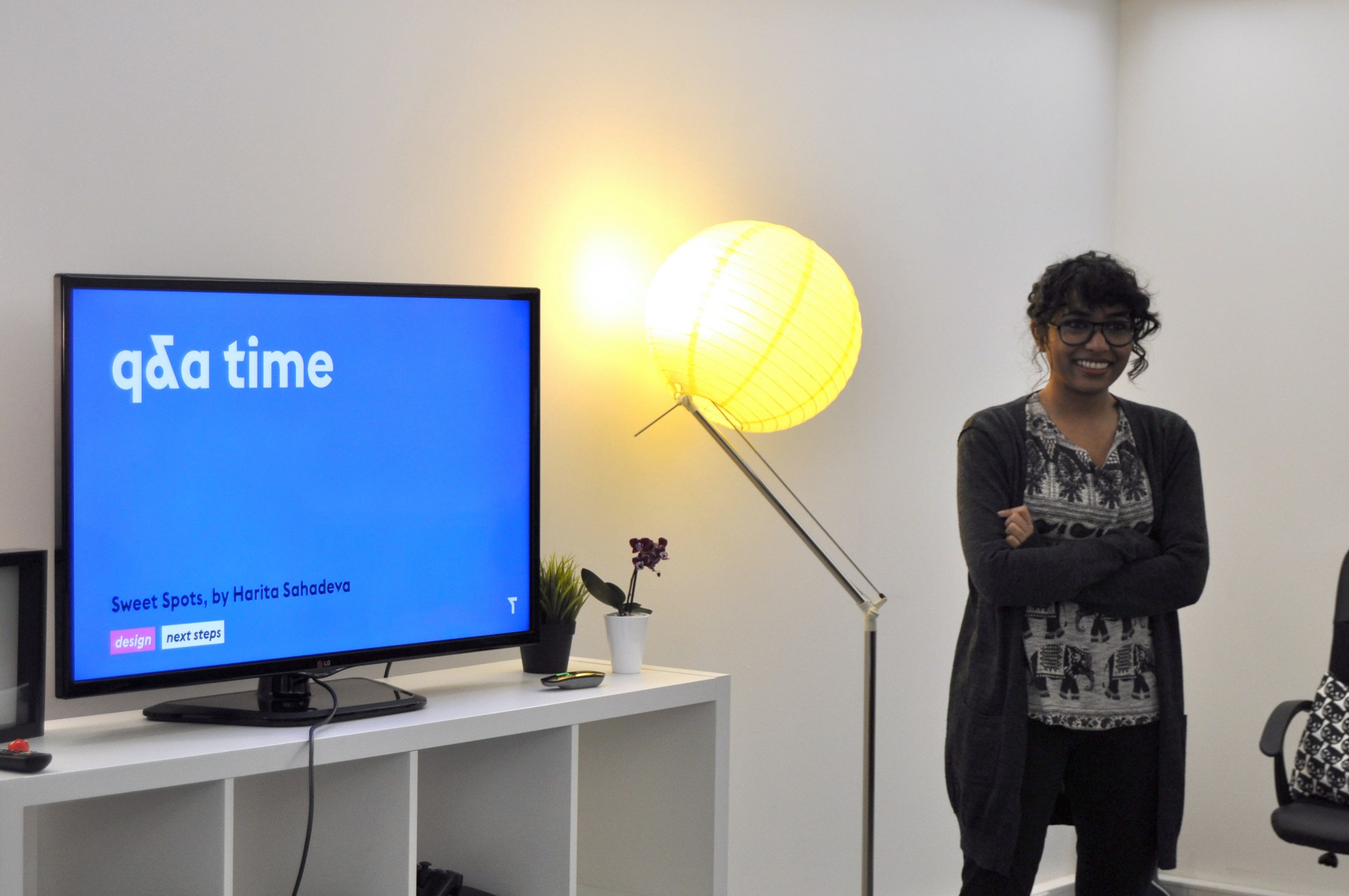 Harita Sahadeva takes questions after presenting her project, Sweet Spots